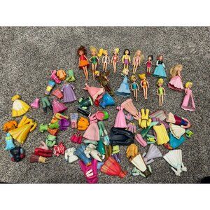 Large Lot Of Polly Pocket/ Disney Dress Up Rubber Clothing Toys